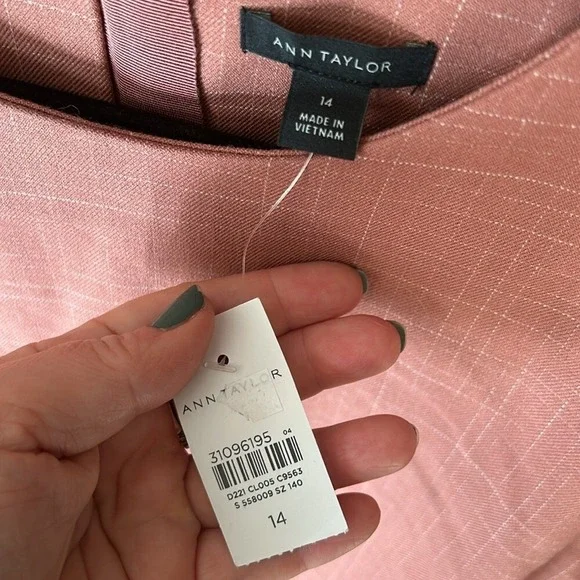 NWT Ann Taylor Elbow Sleeve Overlay Sheath Dress Rose Pink Crosshatch Size 14 - Picture 7 of 10